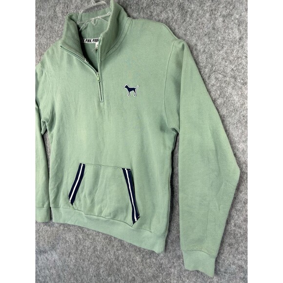 Victorias Secret PINK Quarter Zip Pullover Jacket Women's Size XS Green Dog Logo - Picture 2 of 12
